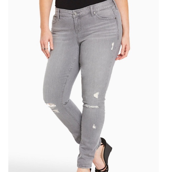 torrid Denim - TORRID Grey Wash Distressed Skinny Jeans